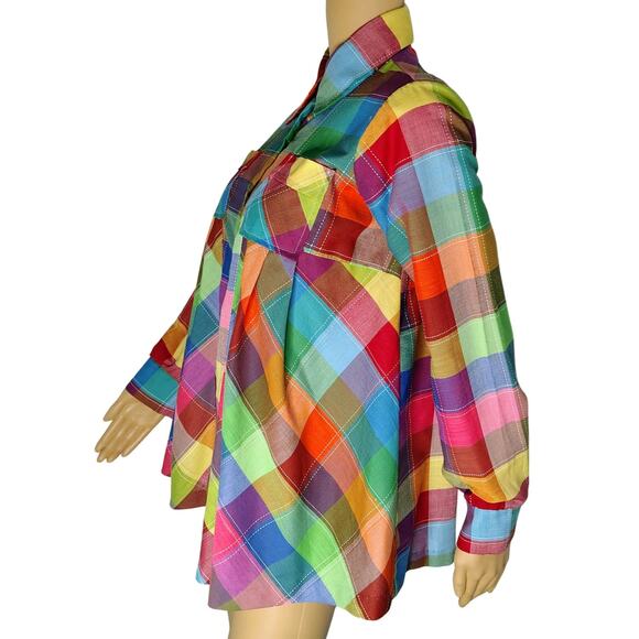 1970s Maternity Sears Rainbow Pleated Button Up Long Sleeve Shirt Size 7/8 - Picture 2 of 8